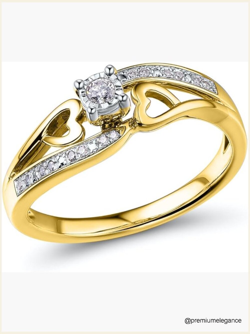 Promise Ring Heart 14KT Yellow Gold Plated Sterling Silver 1/10 CTTW